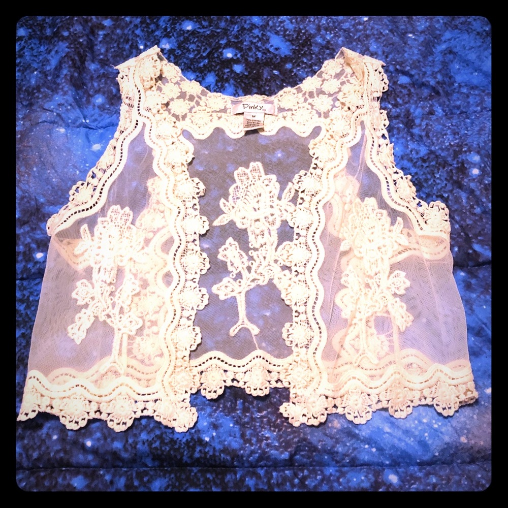 Bohemian Hippie See-through Crochet Vest Sz M